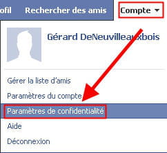 copie d'écran de l'option paramètres de confidentialité sous facebook. 