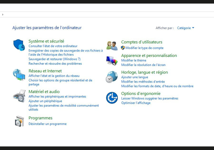 Retrouvez le Panneau de configuration