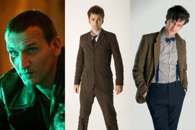 le neuvième docteur (christopher eccleston), le dixième (david tennant) et le