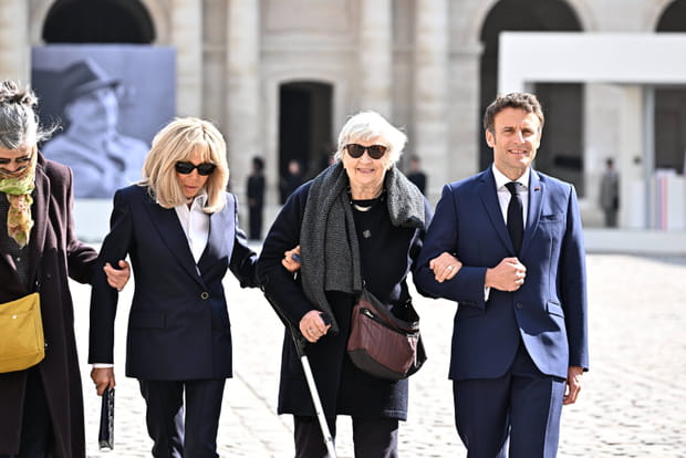 Juliette Carré, épouse de Michel Bouquet, avec Brigitte et Emmanuel Macron