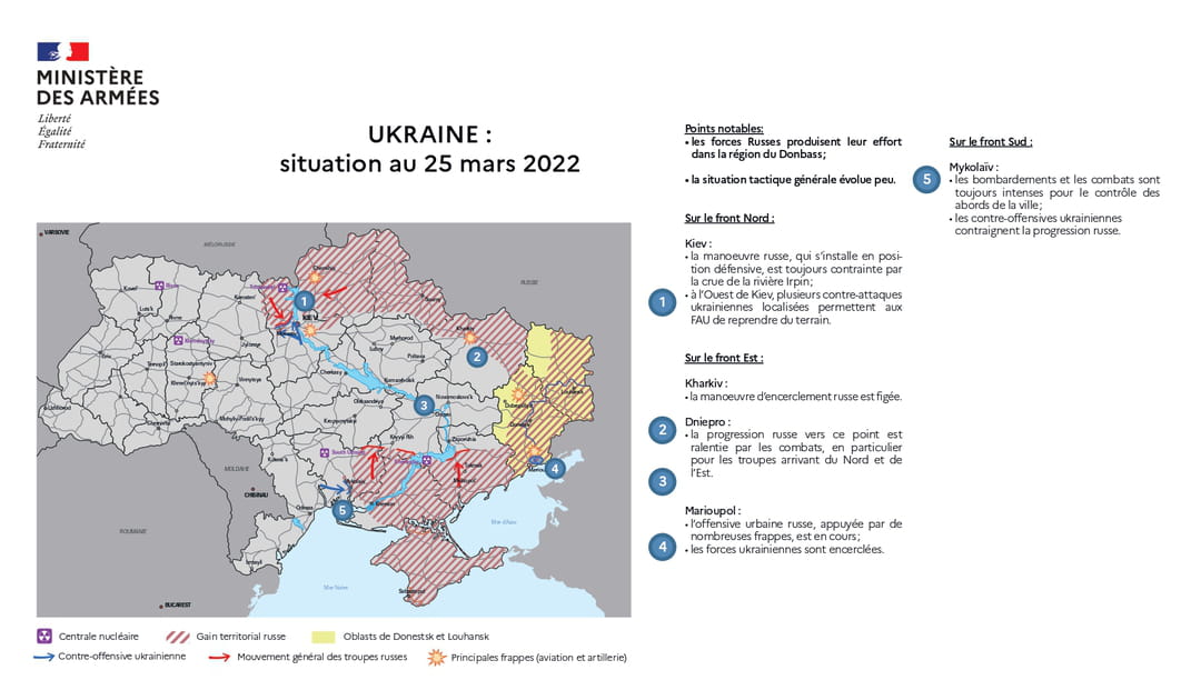 Map of the situation in Ukraine compiled by the French Ministry of Defense.