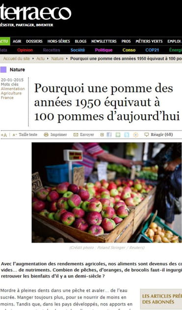 &quot;Les pommes contiennent cent fois moins de vitamine C que dans les ann&eacute;es 50&quot;