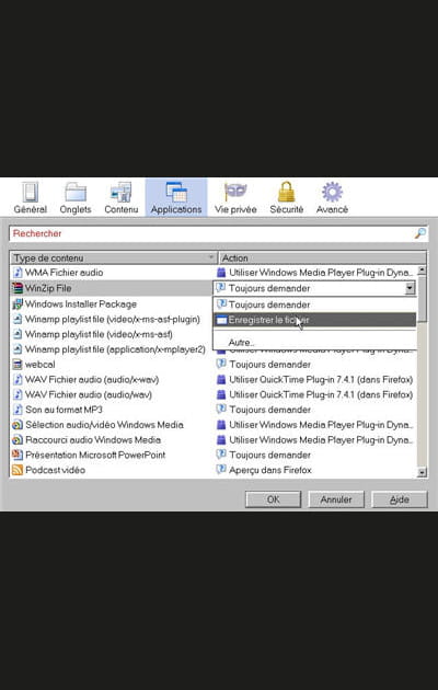 Les applications&nbsp;: dire &agrave; Firefox quoi faire