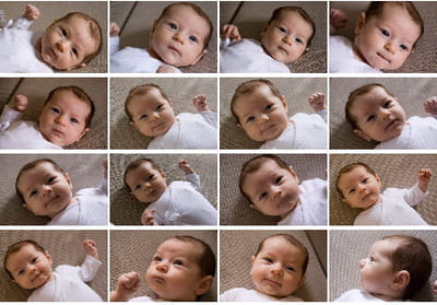 chaque photo est différente : le bébé exprime une multitude d'expressions.