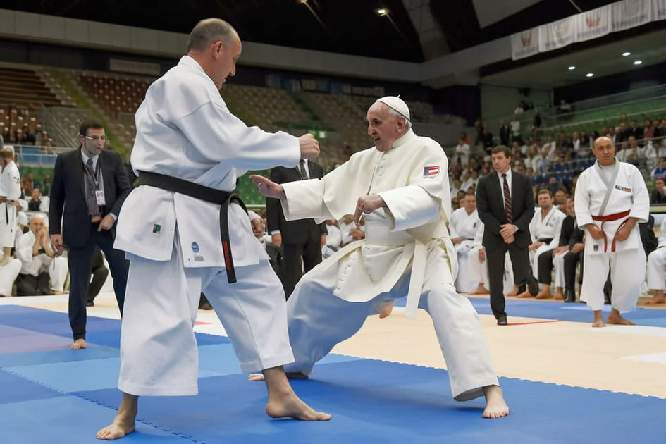 Le pape Fran&ccedil;ois sur le tatami - Image IA