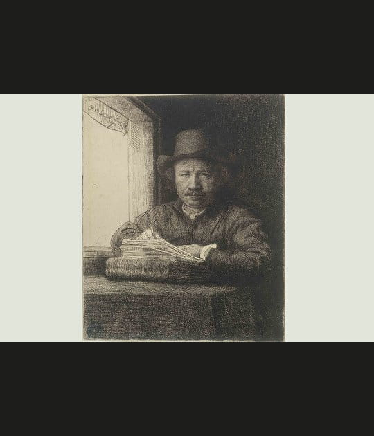 Rembrandt gravant &agrave; la fen&ecirc;tre