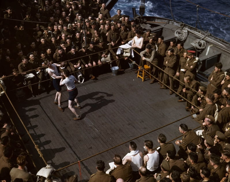 Match de boxe pour soldats britanniques