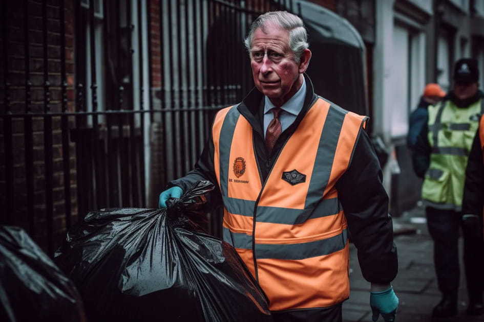 Si Charles III n'avait pas &eacute;t&eacute; roi mais... Eboueur&nbsp;! - Image IA