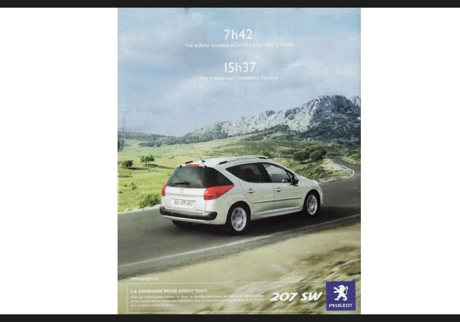 La publicit&eacute; Peugeot avec les enfants &agrave; l&rsquo;arri&egrave;re