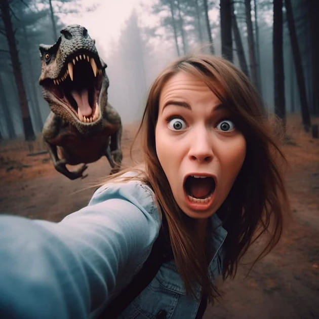 Mon dernier selfie... avec un dinosaure&nbsp;! - Image IA