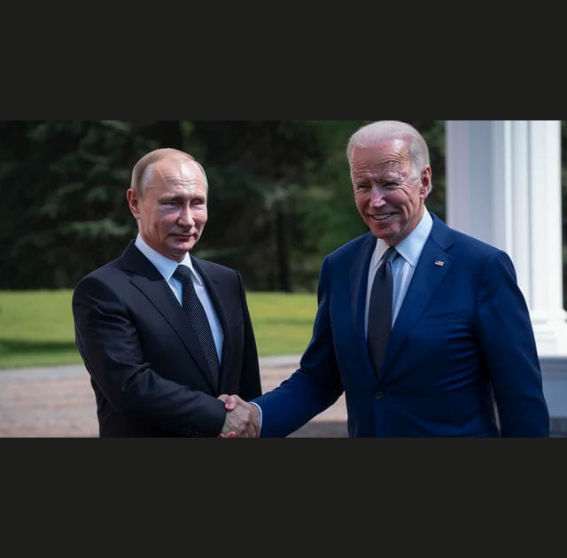 Vladimir Poutine et Joe Biden alli&eacute;s - Image IA