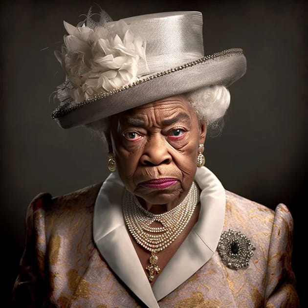La Queen Elizabeth II avec la peau noire - Image IA