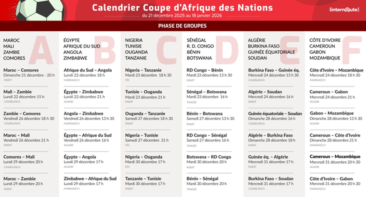 Le calendrier de la CAN 2025 à télécharger en PDF